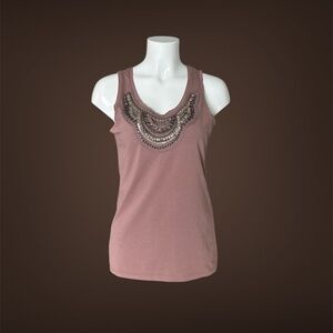 Women's Ann Taylor Mauve Tank Top with Bejeweled detail, Size Medium